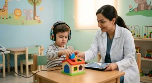 انجام ادیومتری بازی یا Play Audiometry برای کودکان در کلینیک شنوایی‌سنجی