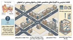 نقشه و دسترسی به کلینیک‌های متخصص تعادل و شنوایی‌سنجی در اصفهان